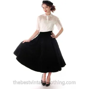 Vintage Circle Skirt Black Velvet Quilted 1950s Campus Casuals 28 Waist