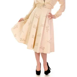 Vintage Ivory Wool/Rayon  Felt Circle Skirt Embroidered 1950s 28" Waist