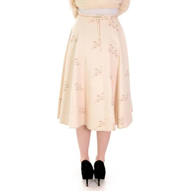 Vintage Ivory Wool/Rayon  Felt Circle Skirt Embroidered 1950s 28" Waist