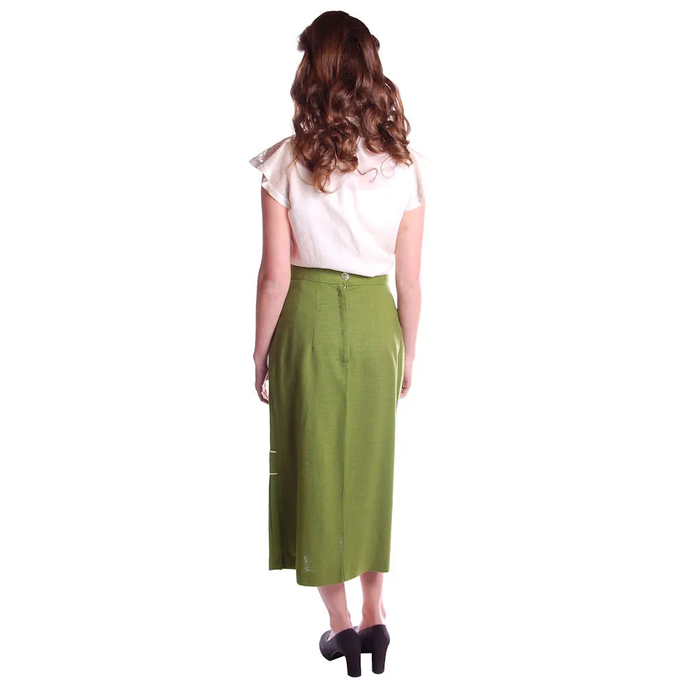 Vintage Pencil Skirt Apple Green Linen  Fab Details 1950S 26 Waist