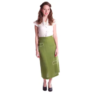 Vintage Pencil Skirt Apple Green Linen  Fab Details 1950S 26 Waist