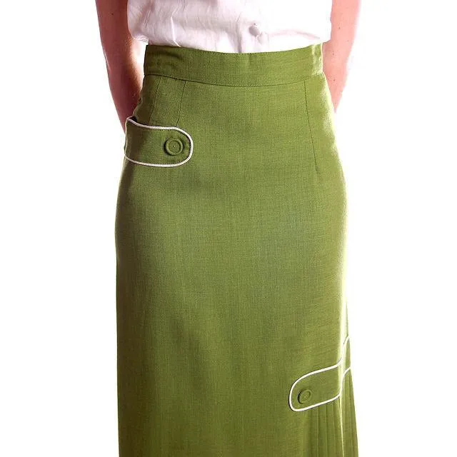 Vintage Pencil Skirt Apple Green Linen  Fab Details 1950S 26 Waist