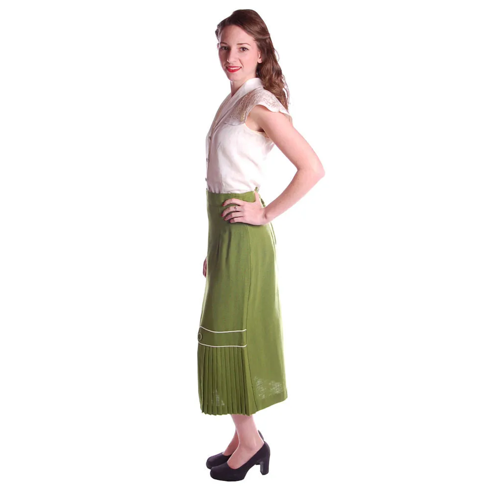 Vintage Pencil Skirt Apple Green Linen  Fab Details 1950S 26 Waist