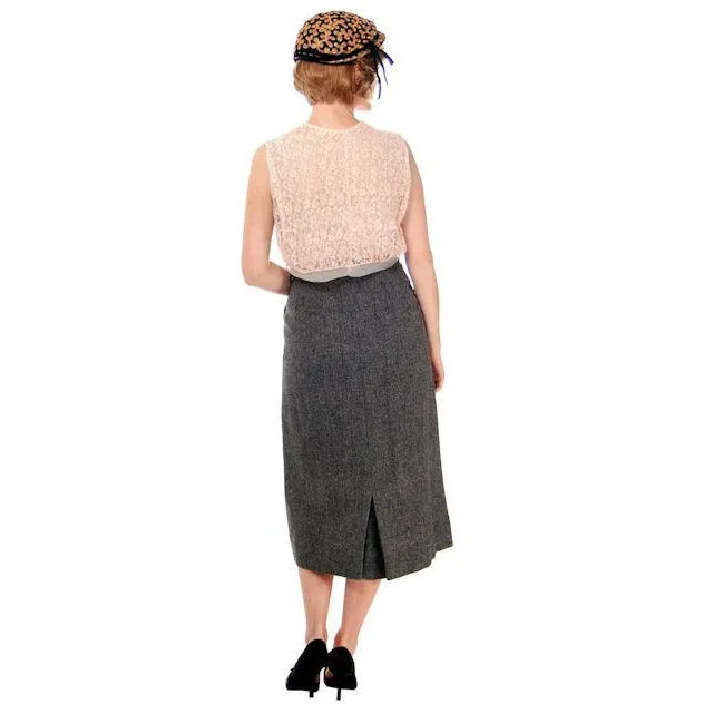 Vintage Pencil Skirt Heathered Charcoal Gray Small Late 1940s