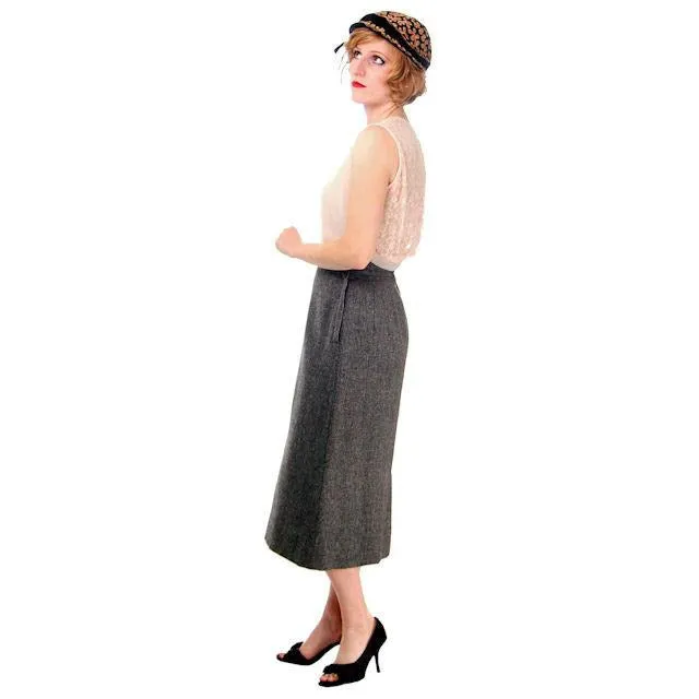 Vintage Pencil Skirt Heathered Charcoal Gray Small Late 1940s