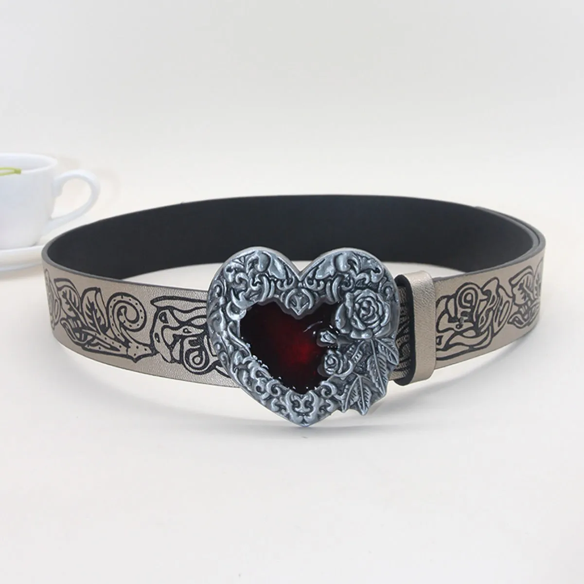 Vintage Punk Style Retro Embossing Love Belt Y2K