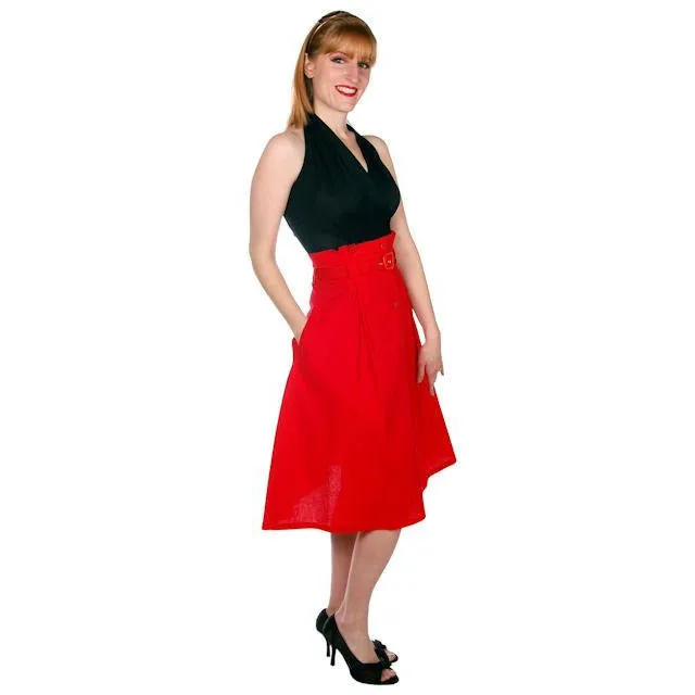 Vintage Red Cotton High Waist Skirt 1980s G. Pellini 28 Waist