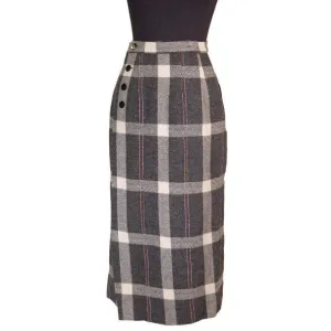 Vintage Retay  Pencil Skirt Wool Wrap  Gray Plaid NOS 1950S 26" Waist Small