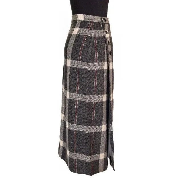 Vintage Retay  Pencil Skirt Wool Wrap  Gray Plaid NOS 1950S 26" Waist Small