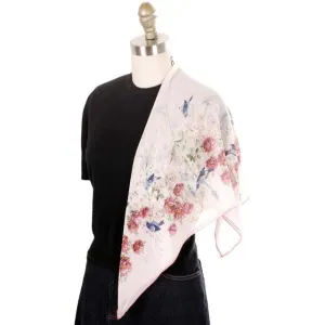 Vintage Scarf Square Ladies Rayon Chiffon Blue Birds of Happiness  Print 1950s 31" Sq.