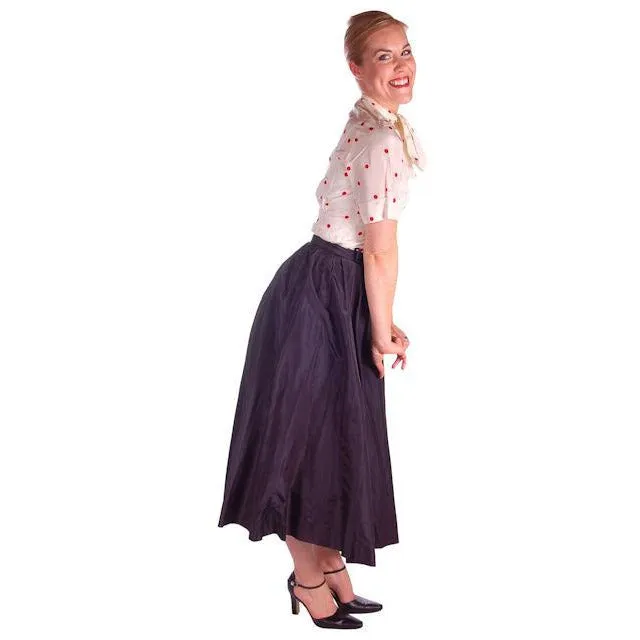 Vintage Skirt Navy Silk Taffeta  Full Ben Barrack Late 1940s 26 Waist Hips Free