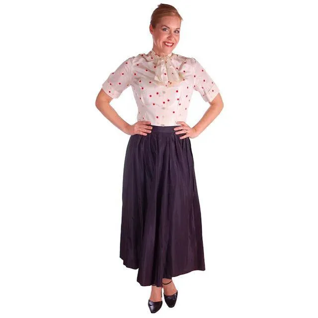 Vintage Skirt Navy Silk Taffeta  Full Ben Barrack Late 1940s 26 Waist Hips Free