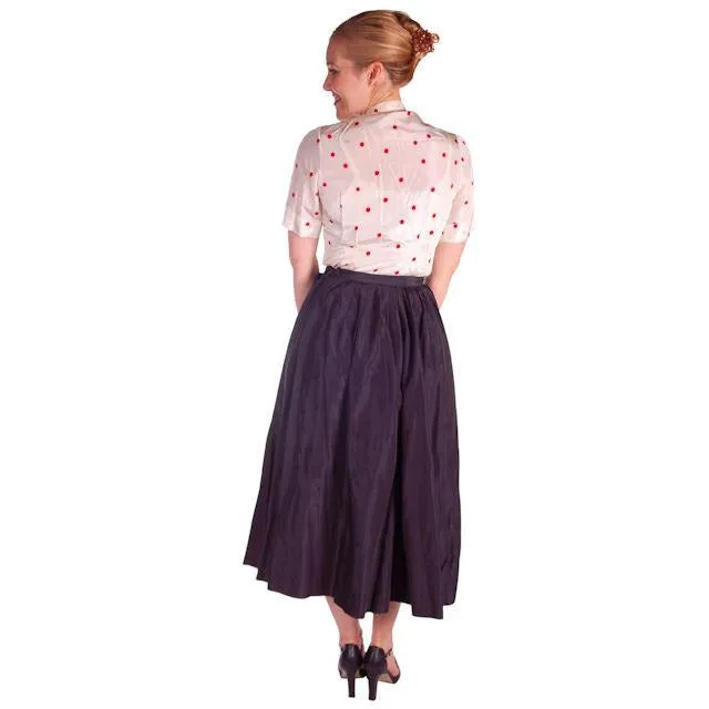 Vintage Skirt Navy Silk Taffeta  Full Ben Barrack Late 1940s 26 Waist Hips Free