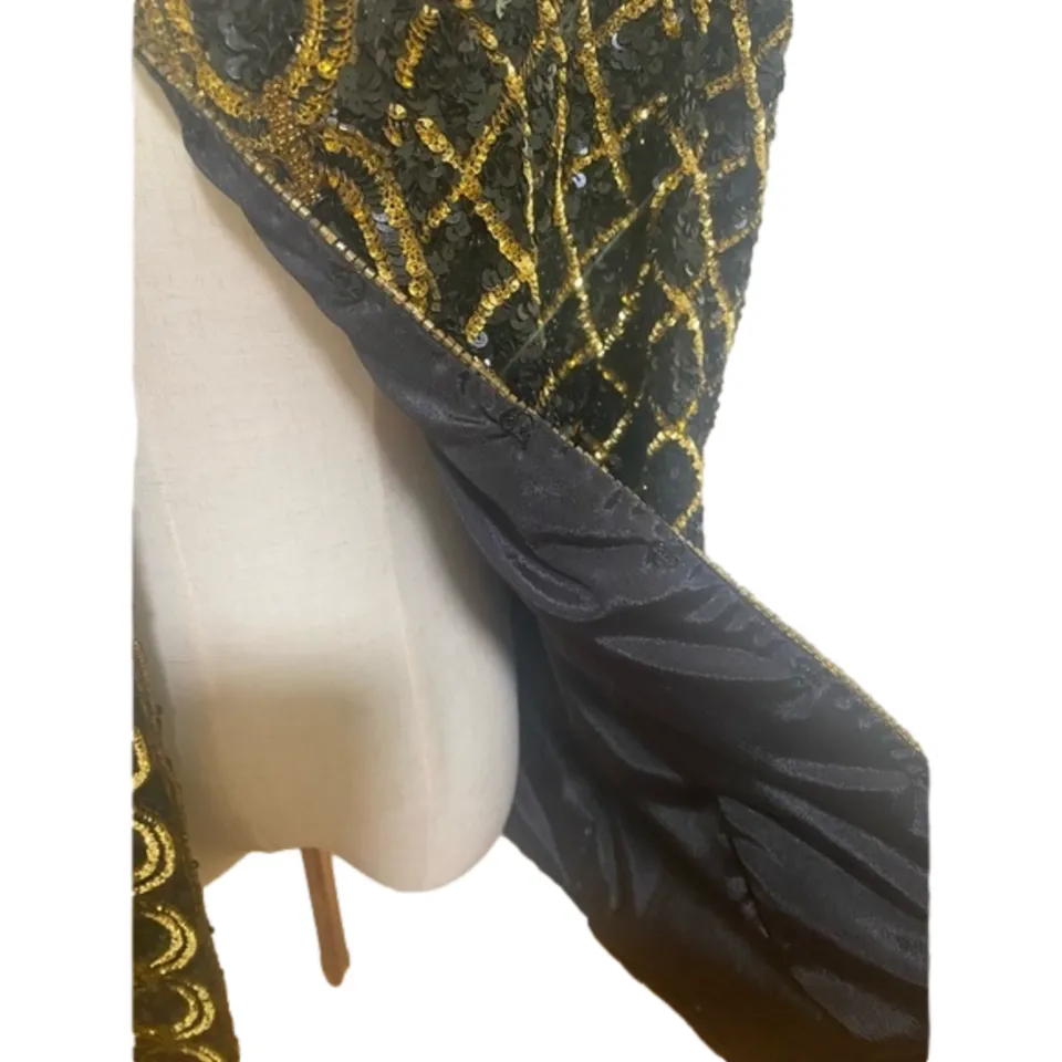 VTG Niteline Women's Silk Sequin Beaded Jacket – Gold & Black, Large