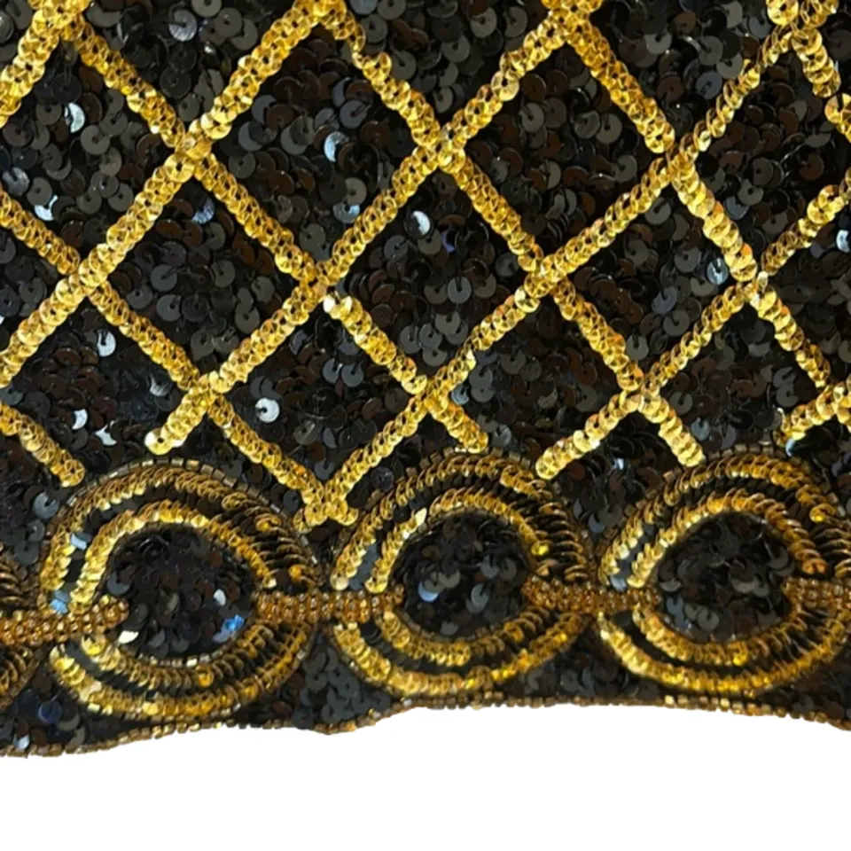 VTG Niteline Women's Silk Sequin Beaded Jacket – Gold & Black, Large