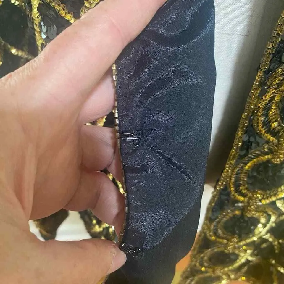 VTG Niteline Women's Silk Sequin Beaded Jacket – Gold & Black, Large
