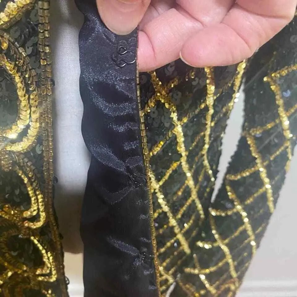 VTG Niteline Women's Silk Sequin Beaded Jacket – Gold & Black, Large