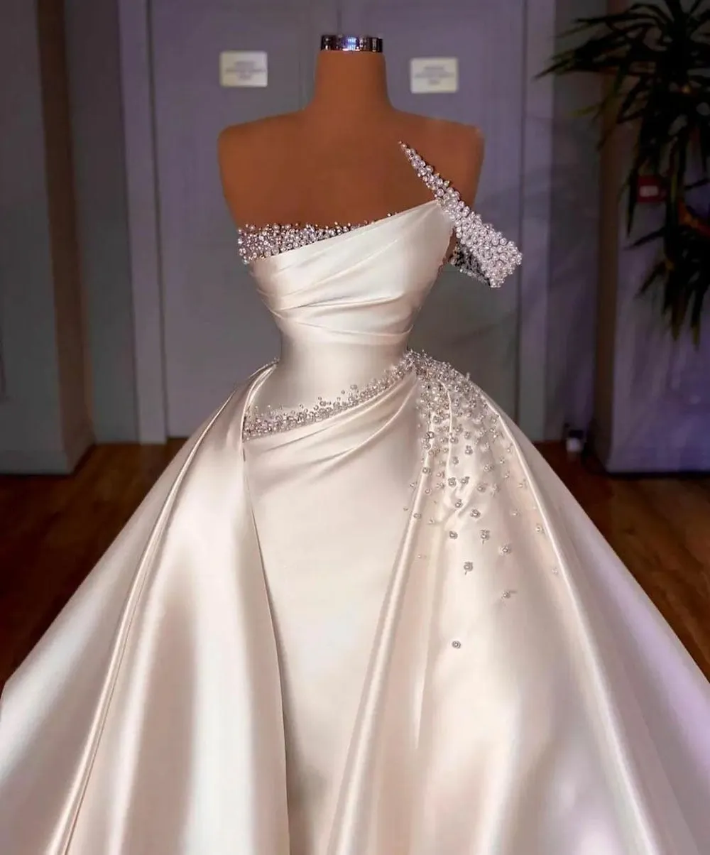 Wedding Dresses Elegant Vintage One Shoulder Beads Wedding Bride Dresses