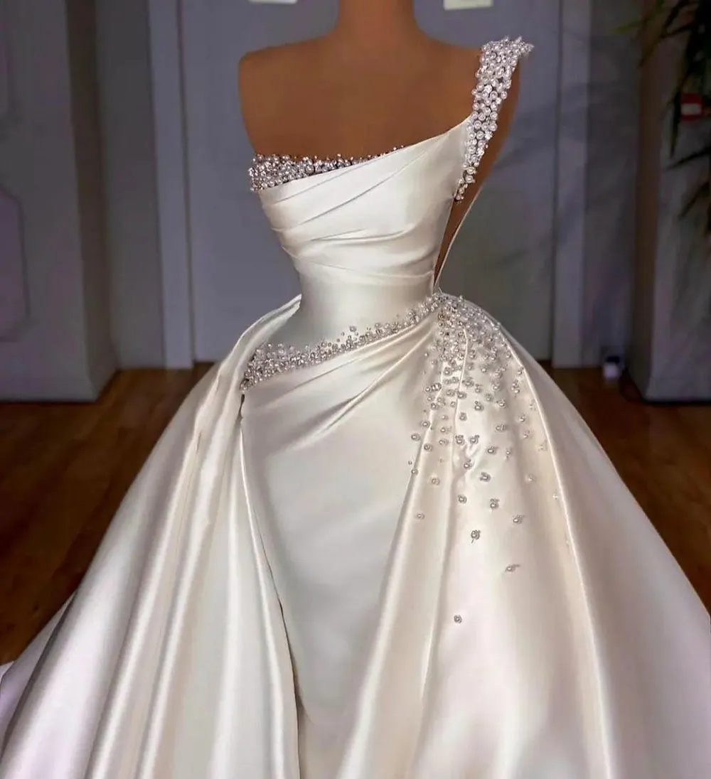Wedding Dresses Elegant Vintage One Shoulder Beads Wedding Bride Dresses