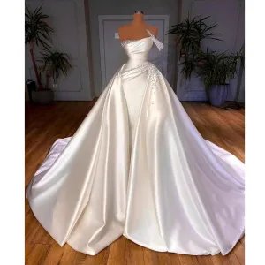 Wedding Dresses Elegant Vintage One Shoulder Beads Wedding Bride Dresses