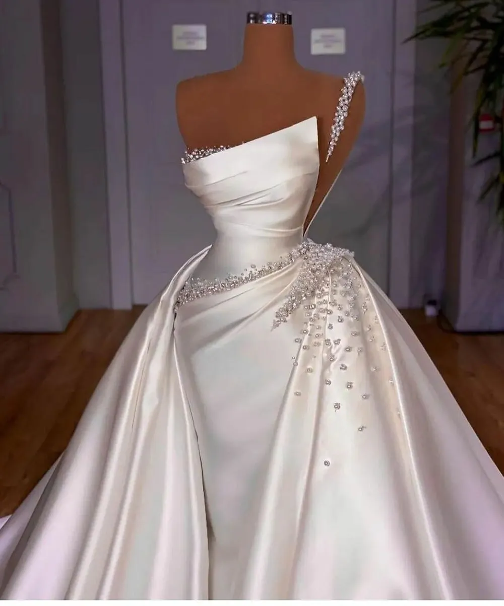Wedding Dresses Elegant Vintage One Shoulder Beads Wedding Bride Dresses