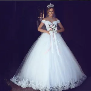 White Ivory Lace Appliques Ball Gown Off The Shoulder