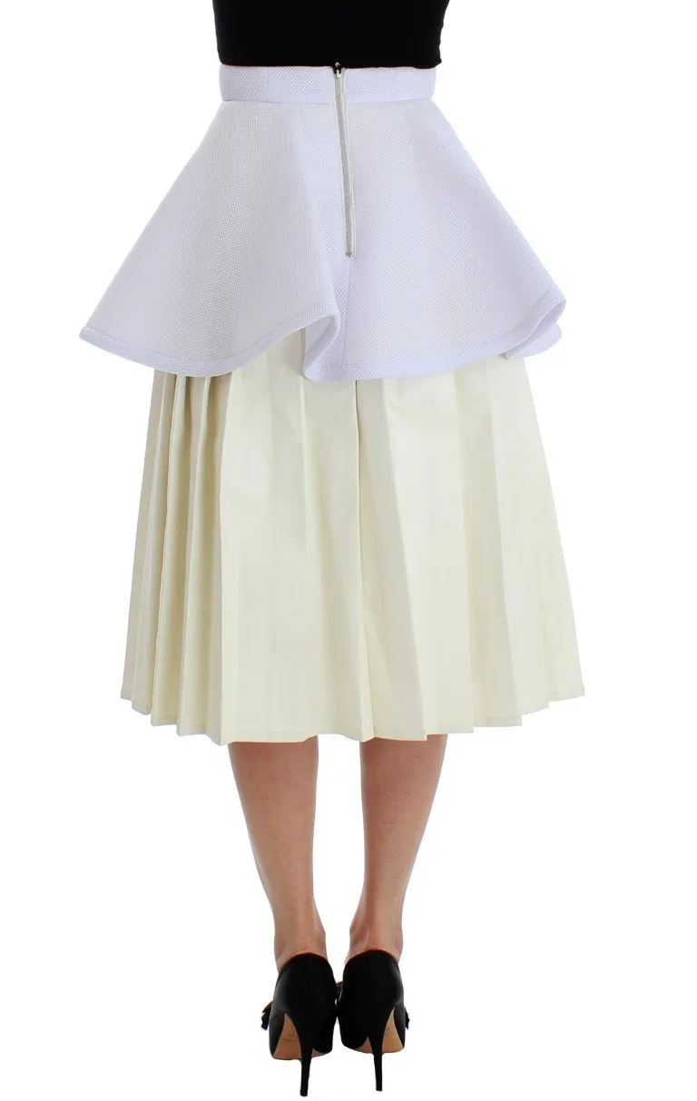 White Peplum A-Line Straight Pleated Skirt