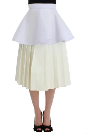 White Peplum A-Line Straight Pleated Skirt