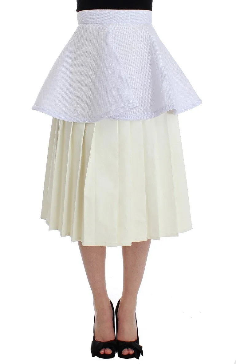 White Peplum A-Line Straight Pleated Skirt