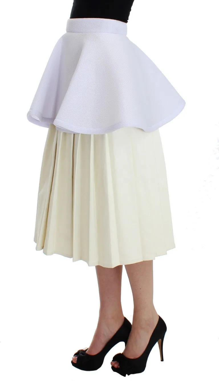White Peplum A-Line Straight Pleated Skirt