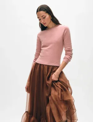 White   Warren Cashmere Slim Stretch Crew Faded Rose