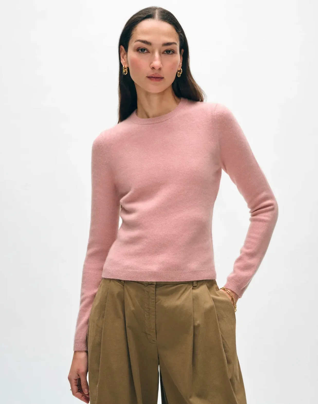 White   Warren Cashmere Slim Stretch Crew Faded Rose
