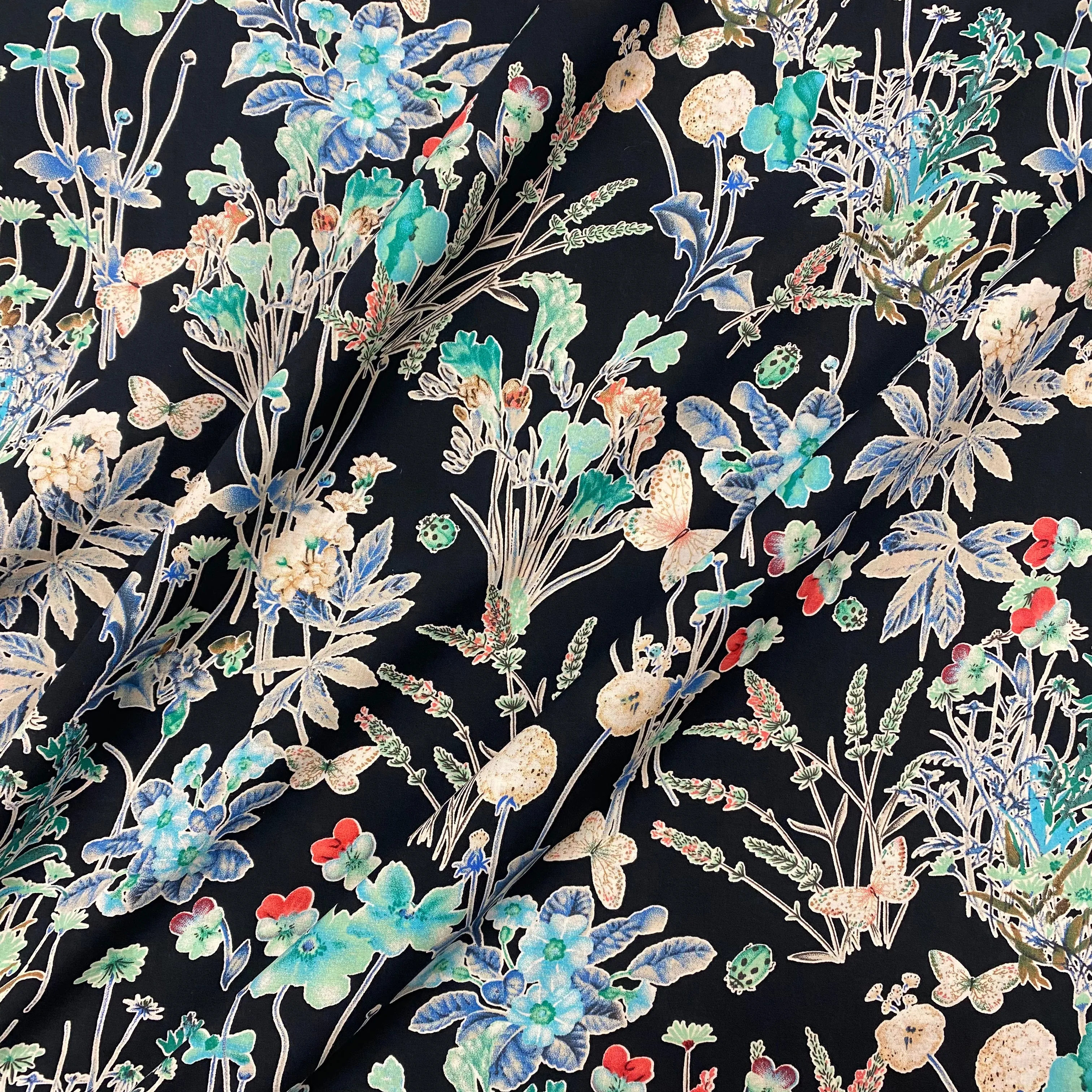 Wild Garden Cotton Lawn - Aqua