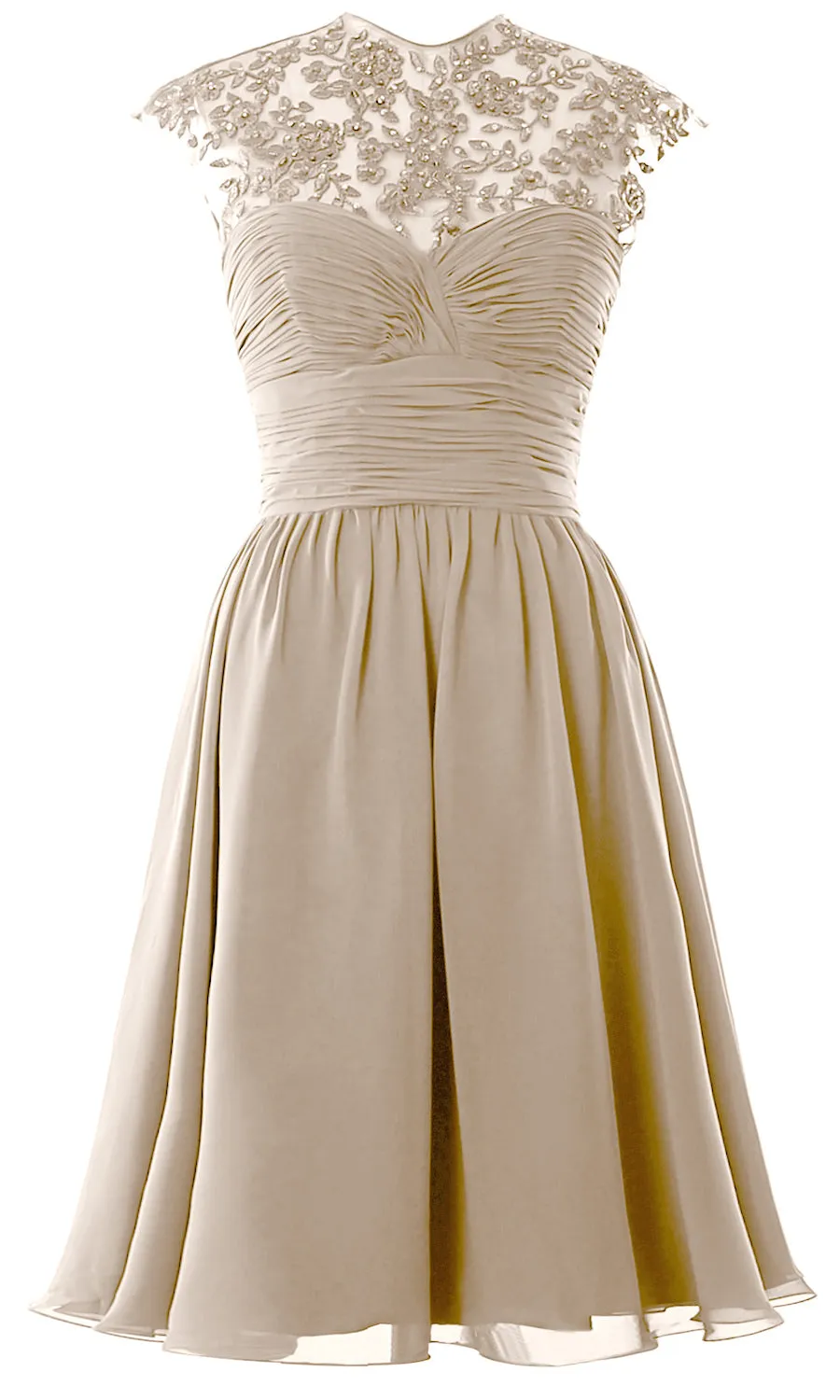 Women High Neck Cap Sleeve Lace Short Bridesmaid Dress Wedding Party Ball Gown