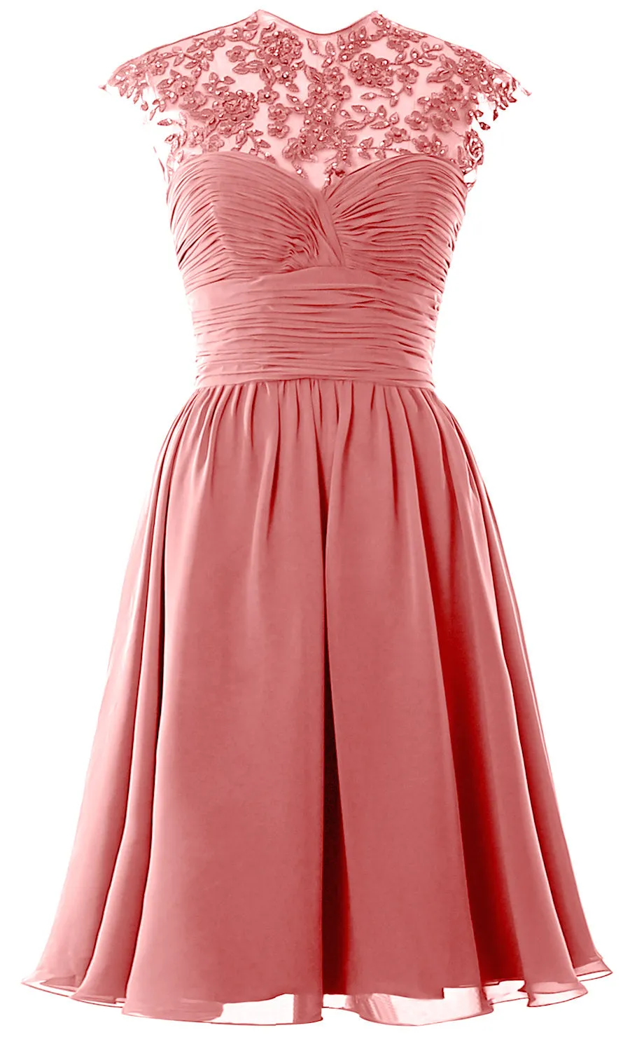 Women High Neck Cap Sleeve Lace Short Bridesmaid Dress Wedding Party Ball Gown