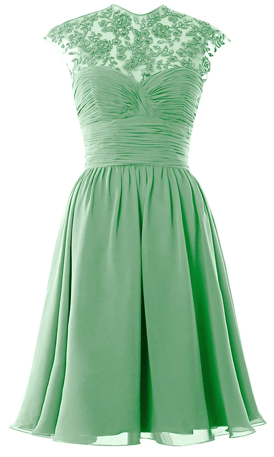 Women High Neck Cap Sleeve Lace Short Bridesmaid Dress Wedding Party Ball Gown