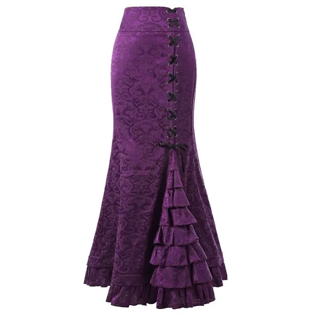 Women Skirts Punk Style Korean Retro ModisMermaid Skirt Vintage Long Bodycon Ruffle Fishtail Skirt Faldas Largas Mujer Long skir