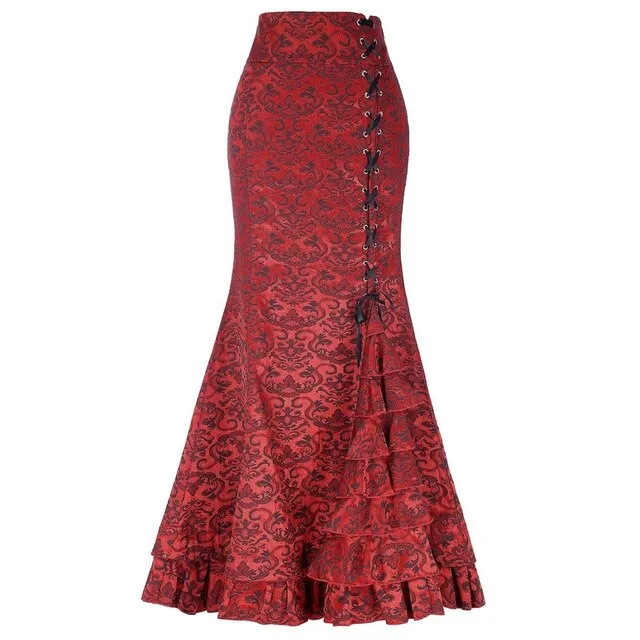 Women Skirts Punk Style Korean Retro ModisMermaid Skirt Vintage Long Bodycon Ruffle Fishtail Skirt Faldas Largas Mujer Long skir