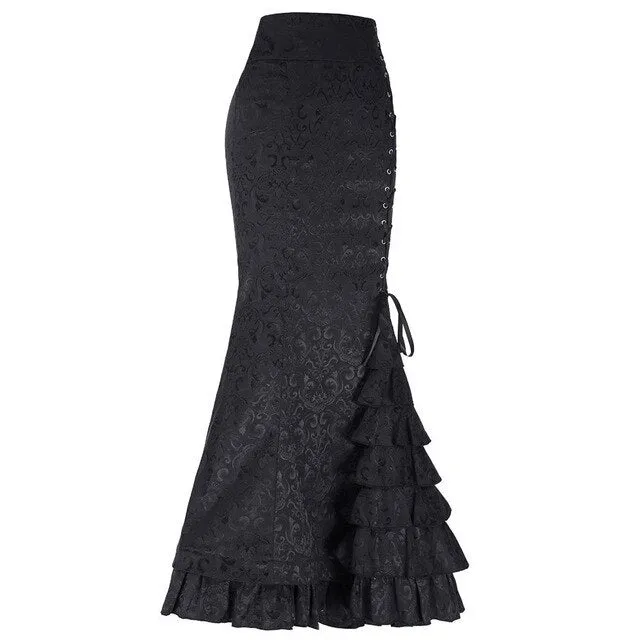 Women Skirts Punk Style Korean Retro ModisMermaid Skirt Vintage Long Bodycon Ruffle Fishtail Skirt Faldas Largas Mujer Long skir