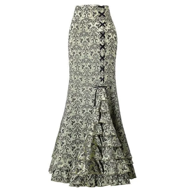 Women Skirts Punk Style Korean Retro ModisMermaid Skirt Vintage Long Bodycon Ruffle Fishtail Skirt Faldas Largas Mujer Long skir