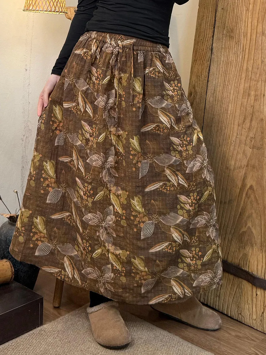 Women Spring Retro Flower Cotton Skirt