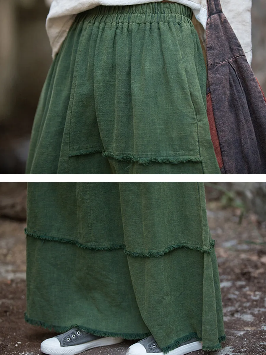 Women Summer Retro Solid Raw-edge Skirt