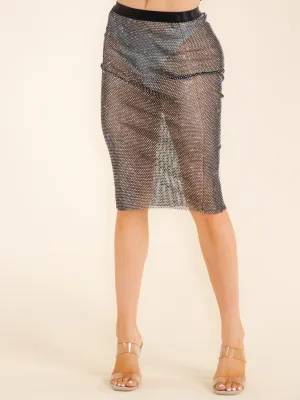 WOMEN'S ELASTIC WAIST STUDS SHEER MINI SKIRT
