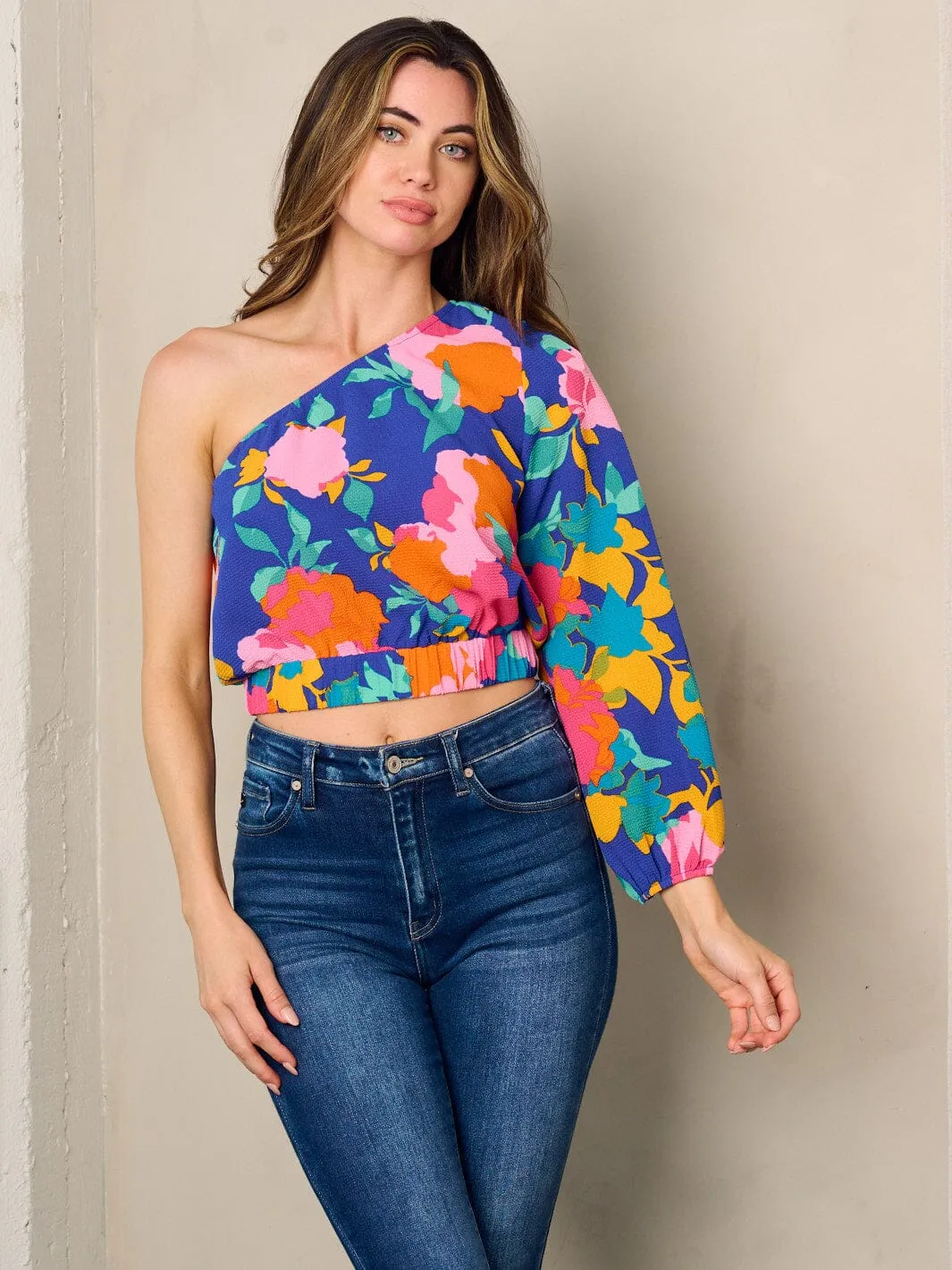 WOMEN'S ONE SHOULDER LONG SLEEVE MULTI COLOR TOP