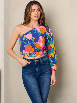 WOMEN'S ONE SHOULDER LONG SLEEVE MULTI COLOR TOP