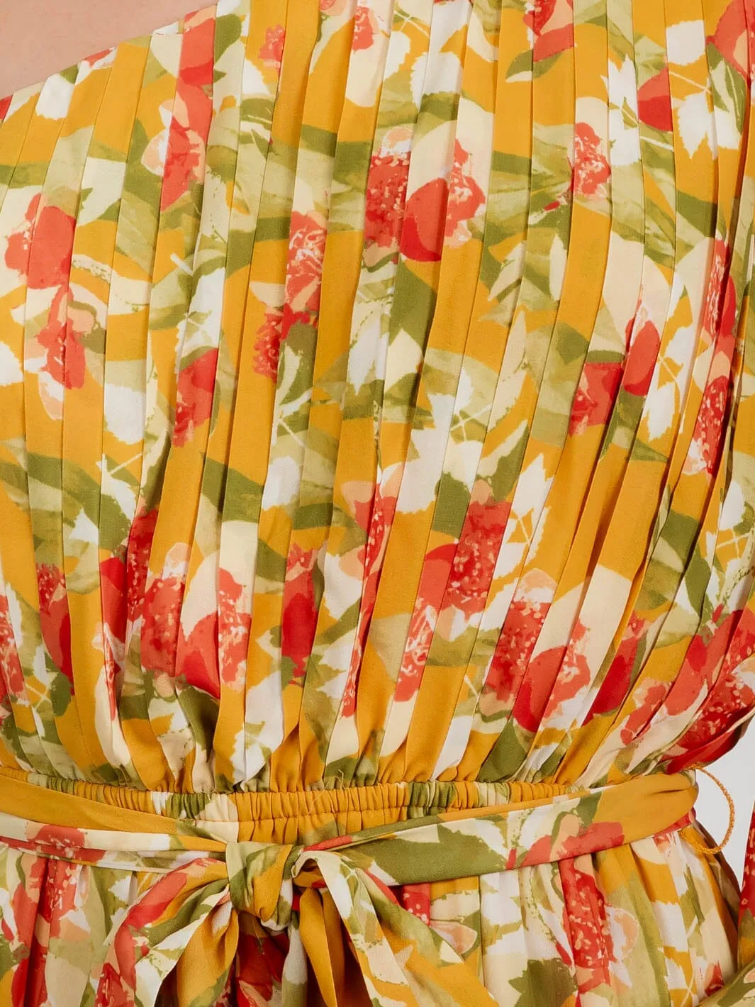 WOMEN'S ONE SHOULDER LONG SLEEVE TIE FLORAL MAXI DRESS