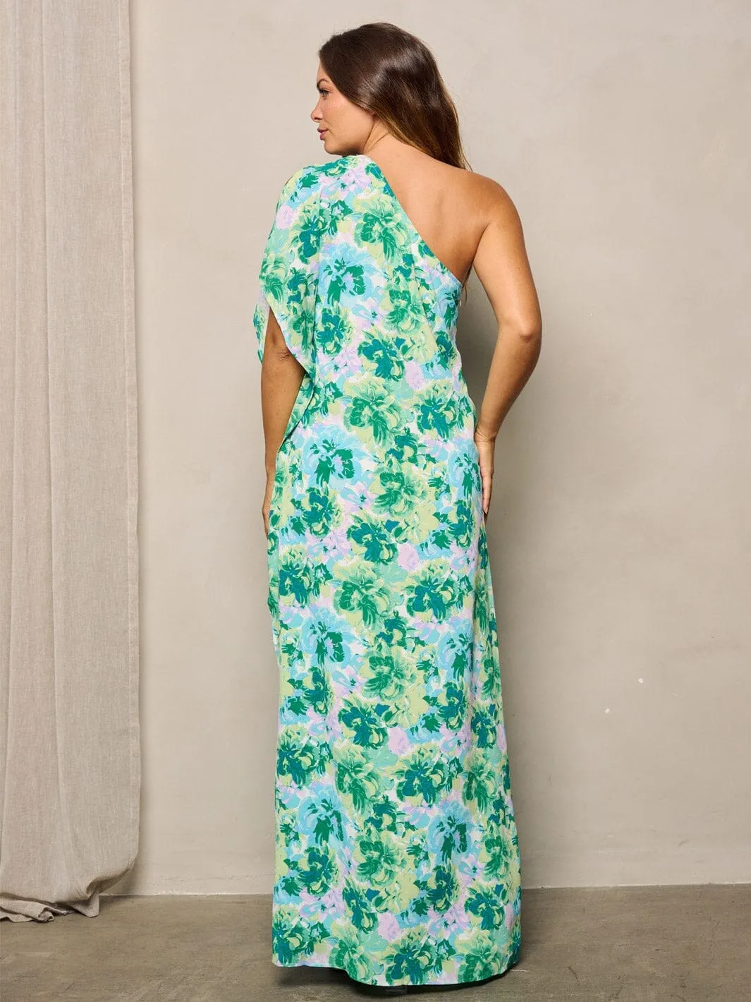 WOMEN'S ONE SHOULDER RUFFLE FLORAL MAXI DRESS