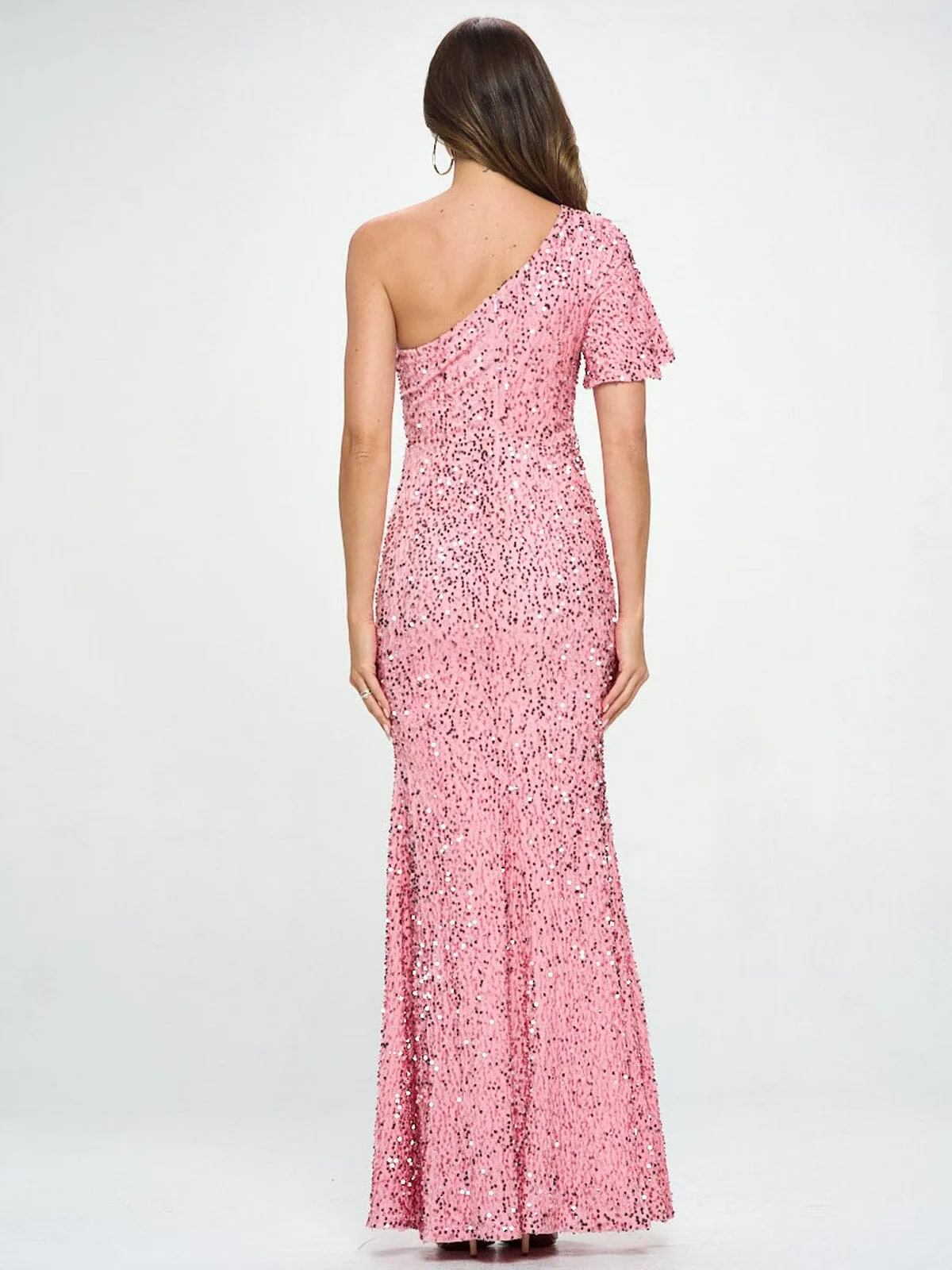 WOMEN'S ONE SHOULDER SIDE SLIT BODYCON SEQUINS MAXI DRESS