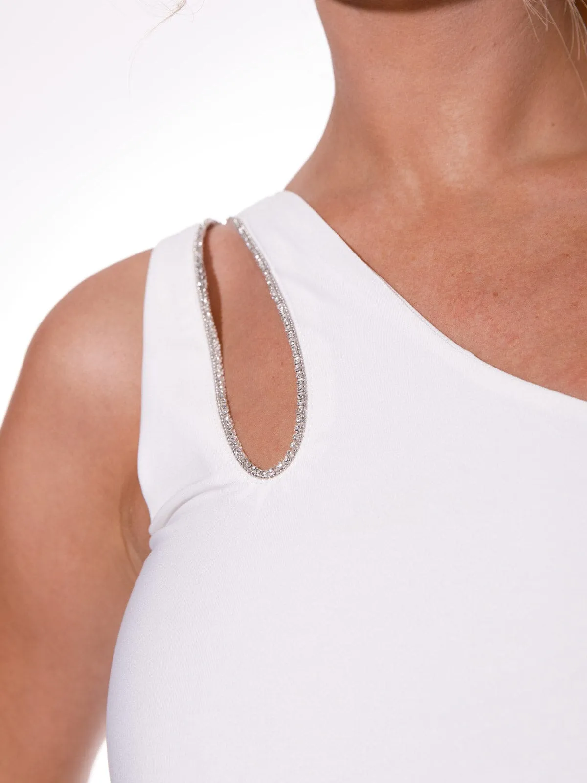 WOMEN'S ONE SHOULDER STUDS DETAILED CROP TOP