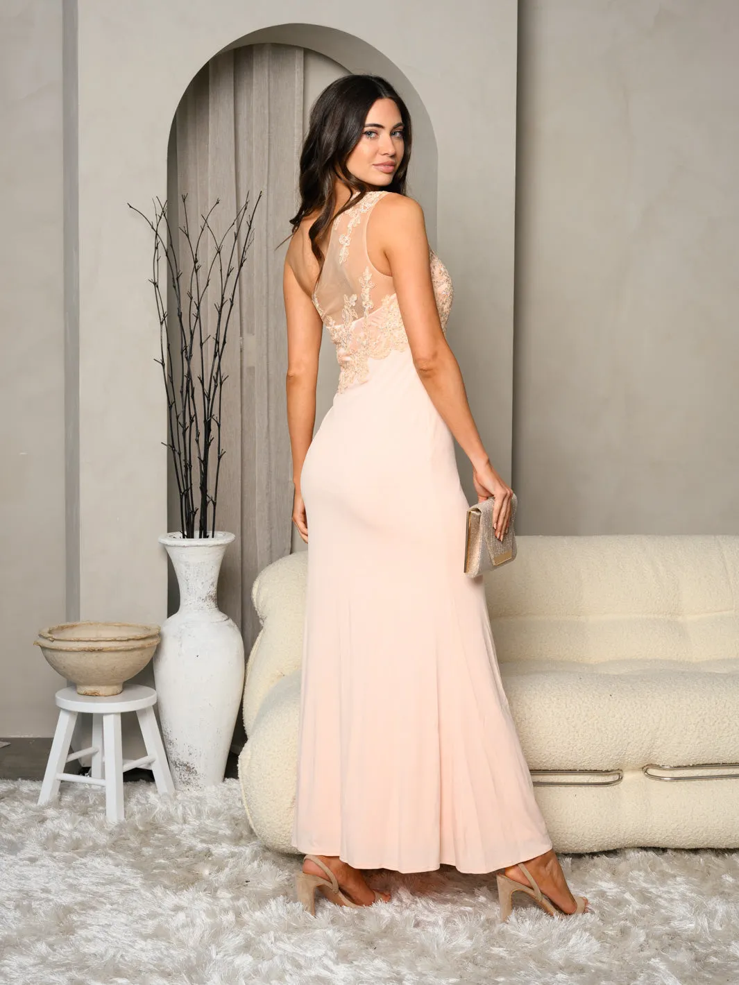 WOMEN'S SLEEVELESS ONE SHOULDER CROCHET DETAILED FRONT MAXI DRESS